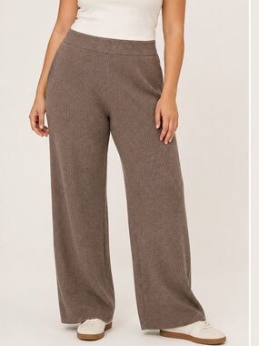 GAP Rib Knit Wide-Leg Pants Taupe Brown – Size Large